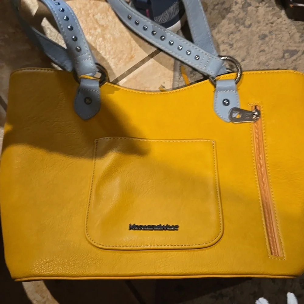 Yellow and Blue Studded Women's Bag, EUC